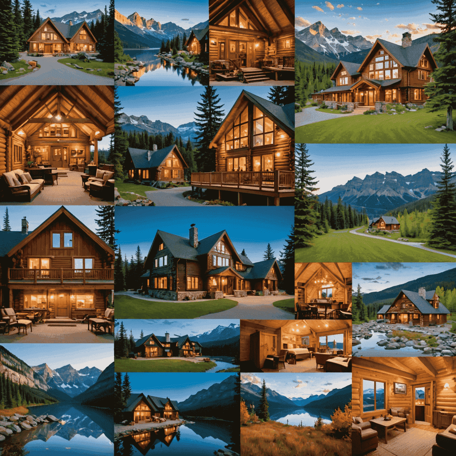 A collage of various accommodation types in Canada, including luxury hotels, cozy cabins, and scenic resorts. The image showcases the diversity of lodging options available through the agency.