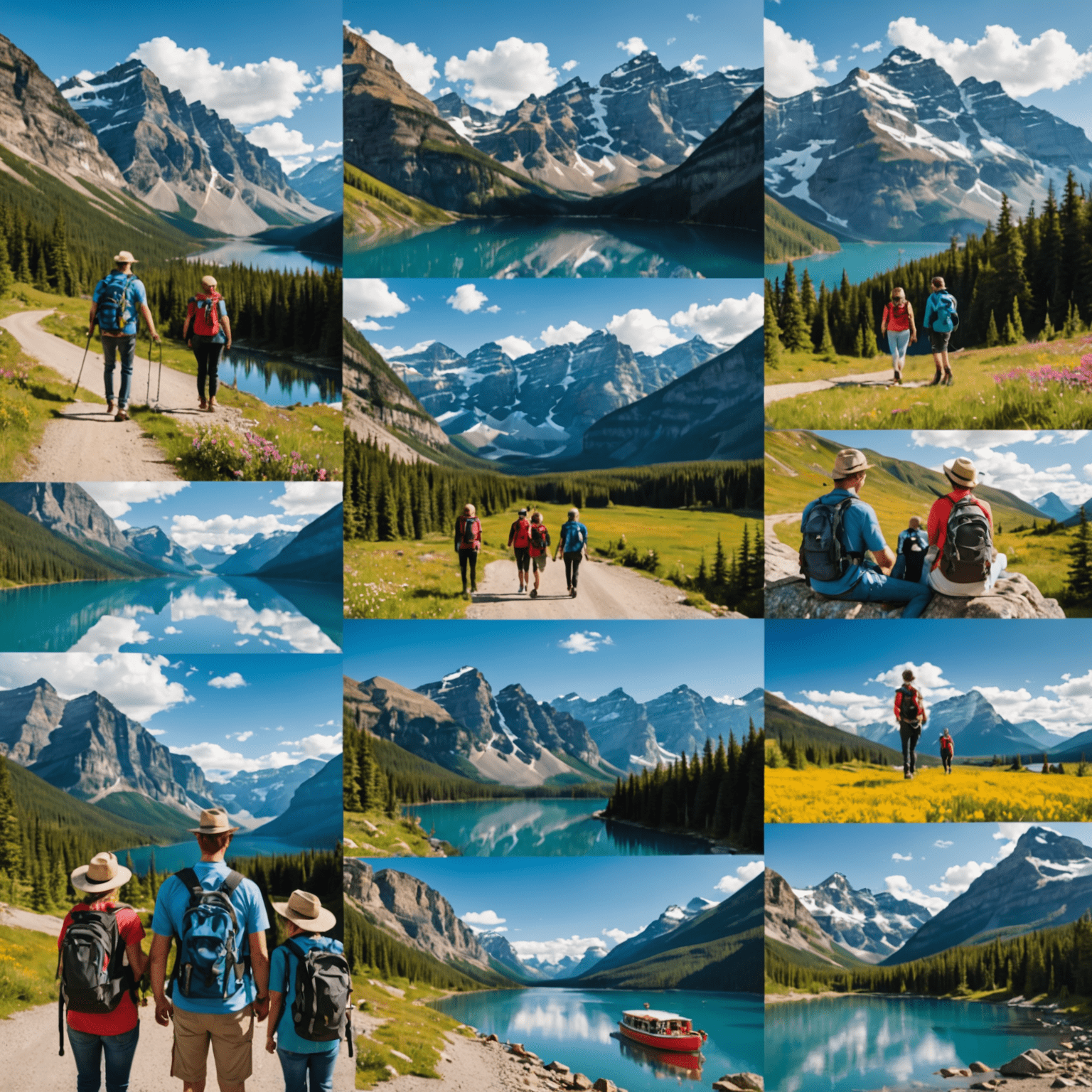 Collage of happy Canadian travelers enjoying various destinations, showcasing the peace of mind provided by travel insurance